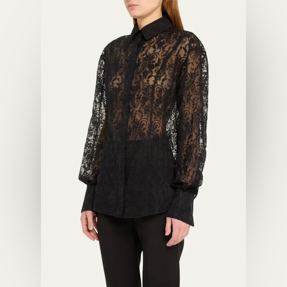 ADEAM Margot Floral Sheer Button Down Shirt, NWT